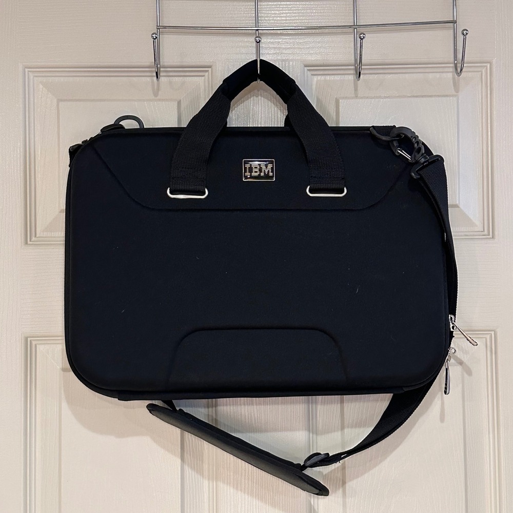 IBM Black Hard Shell Laptop Briefcase Messenger Bag with Shoulder Strap